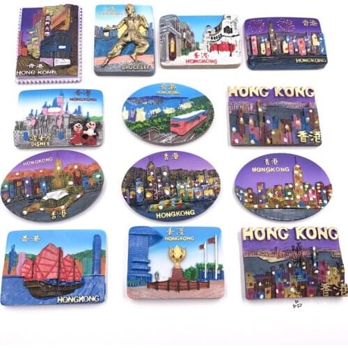 13pcs/lot Resin Handmade Hong Kong Fridge Magnet Tourist Souvenirs Victoria Harbour Refrigerator Magnetic Stickers Gifts