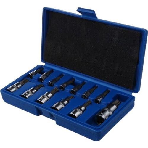 13 Pcs Tamper Proof Torx Star Bit Socket Set 1/4 3/8 And 1/2 Inch Drive T8 - T70 AT724