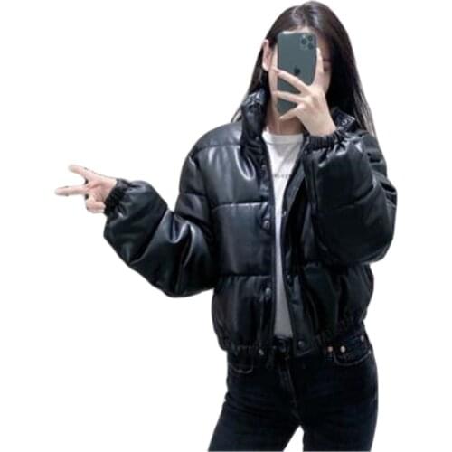 2021 Women Padded Pu Coat Women Fur Leather Parka Jacket Warm Croped Long Sleeve Outwear Pu Motorcycle Short Waterproof Jacket
