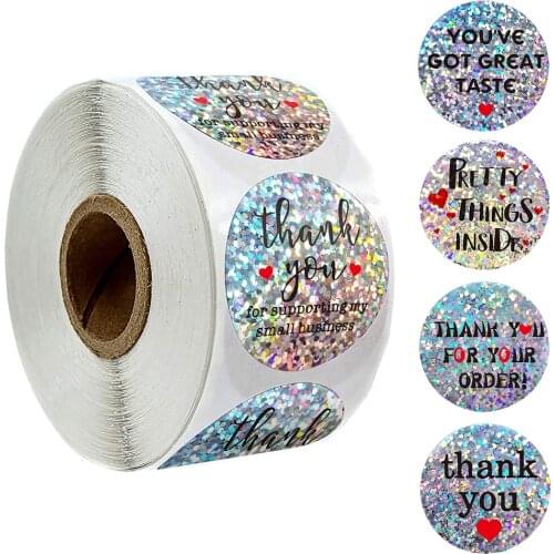 500pcs/roll Thank You Stickers Laser Seal Labels for Wedding Gift Card Business Packaging Stationery Sticker 1.5 inch