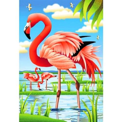 5D DIY Diamond Paintings Full Round Drill Red Flamingo Mosaic Art Animals Velet Canvas Kits Embroidery Stickers Decoration Home