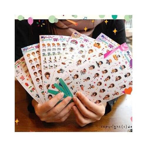 Free ship!1lot=15set(90pc)! diary music girl DIY sticker set/transparent adhesive labels /cell phone stickers