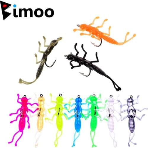 Bimoo 50PCS Stonefly Nymphs Lure Soft Bait for Trout Grayling Panfish Fishing Tackle 7 color with Hook Trout Fishing Fake Flies
