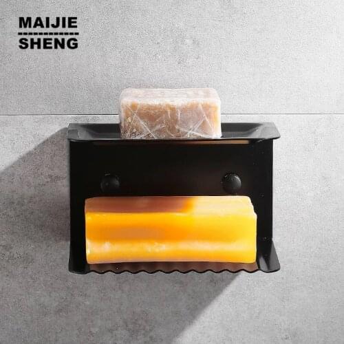 Black SUS304 double soap holder bathroom soap box wall shampoo dispenser shelf bathroom shelf black wall soap rack