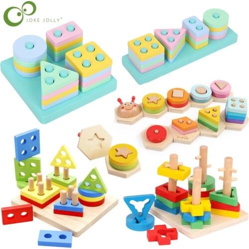 Wooden Montessori Geometric Sorting Board Toy Building Blocks Early Learning Educational Toys Color Shape Match Kids Toys ZXH