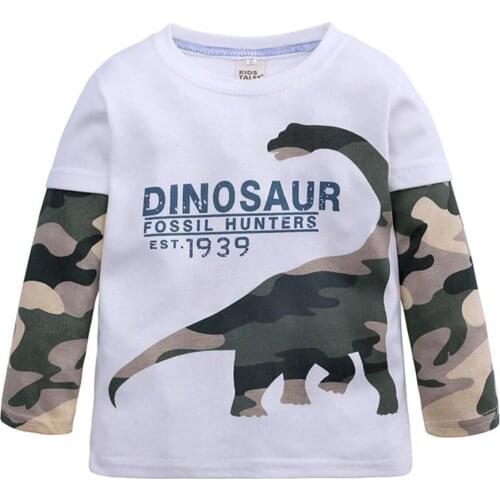 Kids 1-7 Y Cartoon Dinosaur Boys Long Sleeve Tshirt Spring Boy T Shirts for Children Kids Full Length Clothing Cotton Top