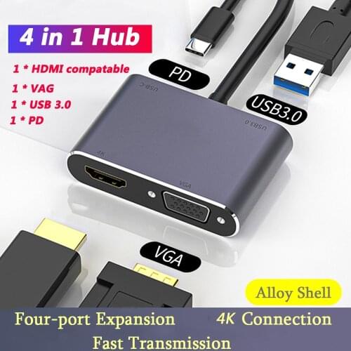Adapter Type C To HDMI-compatible VGA USB C Dock with PD Charging USB 3.0 Thunderbolt 3 Hub For MacBook Samsung Docking Station