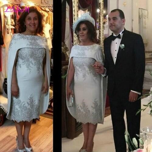 Elegant Mother of the Bride Dresses Appliqued Formal Evening Wedding Party Gowns Tea Length Mother Dress With Cape