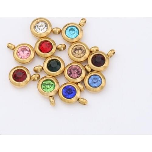 Fnixtar 60Pcs/Lot 6.5mm Mirror Polish Birthstone Charms Stainless Steel Charms For DIY Making Necklace Bracelets Fashion Jewelry