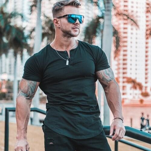 Muscleguys Men Short Sleeve Cotton T-shirt Summer Casual Fashion Gym Fitness Bodybuilding T shirt Male Slim Tees Tops Clothing