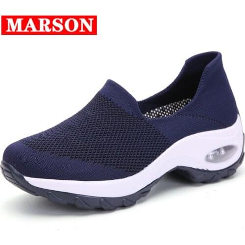 MARSON Womens Casual Flats Shoes Socks Mesh Breathable Light Sneakers Soft Ladies Comfortable Outdoor Mother Walking Footwear