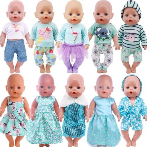 Doll Clothes Flamingo Pattern For 43cm Baby Reborn 18Inch American Doll Girls,Our Generation Baby Clothes Cute Animal Print,Gift