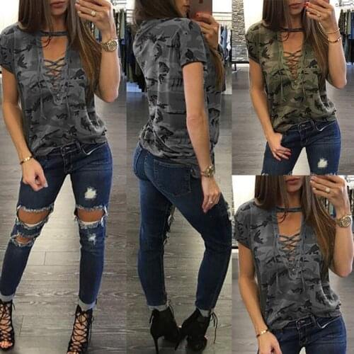 Summer Short Sleeve Camo Shirt Sexy Women Loose Top Ladies Casual Camouflage Printed Tops Shirt girl clothing fashion