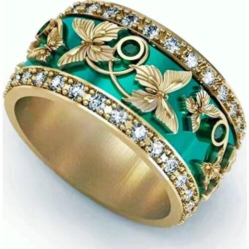 Milangirl Lovely Butterfly Ring for Women White Zirconia Crystal Gold Color Animal Female Rings Party Jewelry Accessories