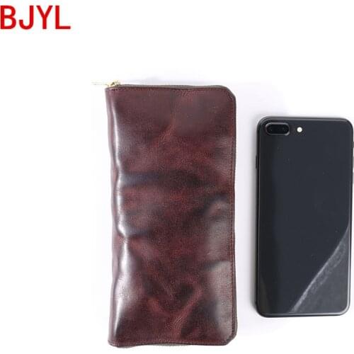Men Wallet Vintage Card Holder Long Wallet Distressed Phone Bag Fold Mens Clutch Bags Large Capacity Wallets Cowhide Leather