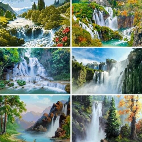 HUACAN DIY Pictures By Number Waterfall Paint By Numbers Tree Drawing On Canvas Hand Painted Painting Scenery Gift Home Decor