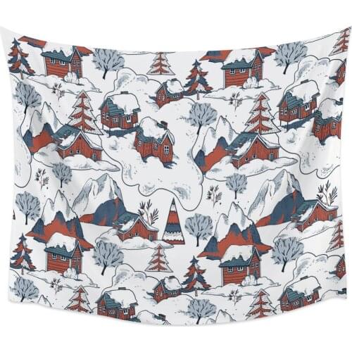 Hand Drawn Illustration Wooden House Snowing Wall Tapestry Cover Beach Towel Picnic Yoga Mat Home Decoration