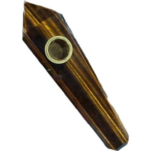 Natural yellow tiger eye stone hand-carved quartz crystal smoking tube Decoration Tube for Smoking