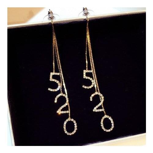 2021New Korea Luxury Fashion Exaggeration 520 Long Shape Earrings for Women Engagement Wedding Gift for Your Lover Wholesale