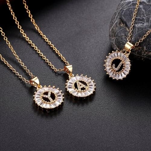 Top Quality Women Girls Initial Letter Necklace Gold 26 Letters Charm Necklaces Pendants Copper CZ Jewelry Personal Necklace