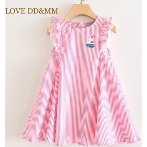 LOVE DD&MM Girls Dresses 2020 New Kids Clothing Sweet Striped Sailing Boat Sailor Print Round Neck Princess Dress