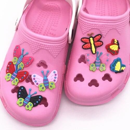 50PCS Butterfly PVC Shoe Charms Shoe Accessories Fit Wristbands Backpack Buckle Kids X-MAS Gift Shoe Decorations