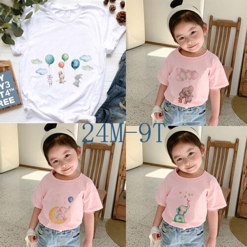 Casual Kids T-shirt Graffiti Balloon Vacation Elephant Cute Girls Clothes Streetwear Boys Shirts Novelty Baby Girl Tops Cartoon