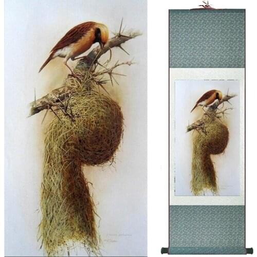 Birds and flower painting silk scroll painting traditional Chinese art painting home decoration painting2019072008