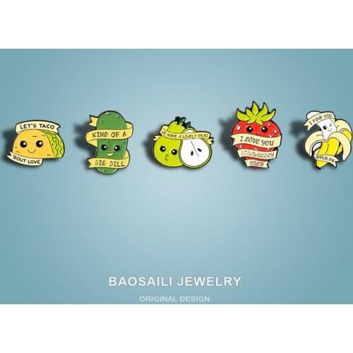 Alloy Letter Brooch Creative Cute Avocado Banana Fruit Shape Paint Badge Pins Metal For Backpack