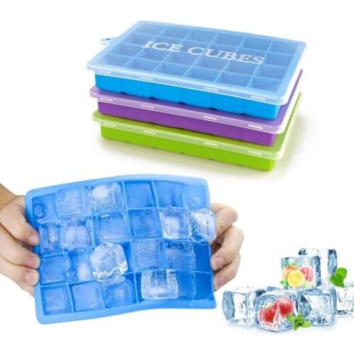 Silicone Ice Cube Trays Ice Tray with Removable Lid Easy-Release Flexible Ice Cube Molds for Cocktail, Whiskey, Baby Food