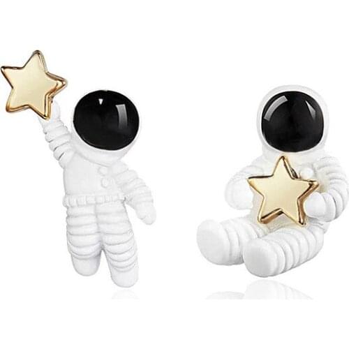 Cute Fashion Asymmetrical Jewelry Space Astronaut Star Picking Earrings For Women Feature Namour Charm Gift All Seasons