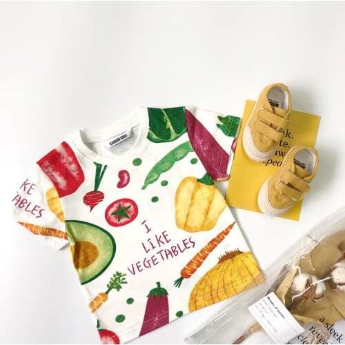 Tonytaobaby Summer New Boys and Girls Baby Childrens Vegetable Pattern Cute Short-sleeved T-shirt Cotton Top