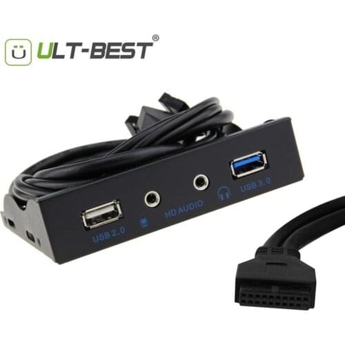 ULT-Best USB 3.0 Front Panel with Audio Bracket Motherboard 20pin to USB 3.0 + USB 2.0 HUB Adapter Cable for 3.5" Floppy Drive