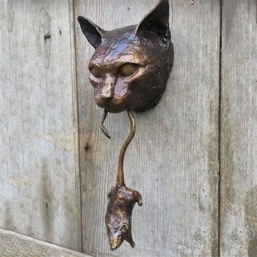 Unique Wall Sculpture Cat And Mouse Front Door Decoration Statue Resin Door Knocker Home Garden Decoration