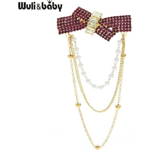 Wuli&baby Rhinestone Bowknot Tassel Brooches For Women Unisex 2-color Beauty Flower Party Office Brooch Pins Gifts