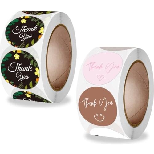 Green Leaves Flowers Thank You Stickers With Smile Gift Packing Box Decorations Envelope Sealing Labels Stationary Stickers