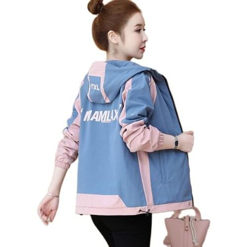 Ladies Jacket New For Spring Autumn 2021Ins Tide Zipper Hooded Baseball Uniform Short Letters Color Matching Women Sportswear