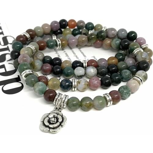 New Style Women Bracelets Nature India Agates Stone 6 mm Beads Flower 74 cm Charm Bracelet Not Glass Really Color Round Bead