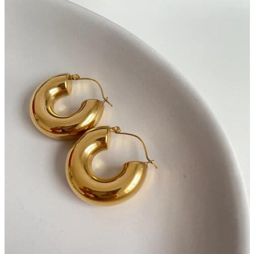 Small Chunky chubby hoop earring for women stainless steel gold thick tube hoop earring empty lightweight minimalist french