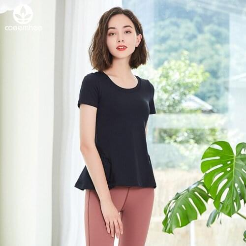 CAEEMHEE Women Shockproof Pilates Tops Sportswear Fitness Ruffle Short Sleeve T-shirts Female Running Workout Gym Yoga Wear