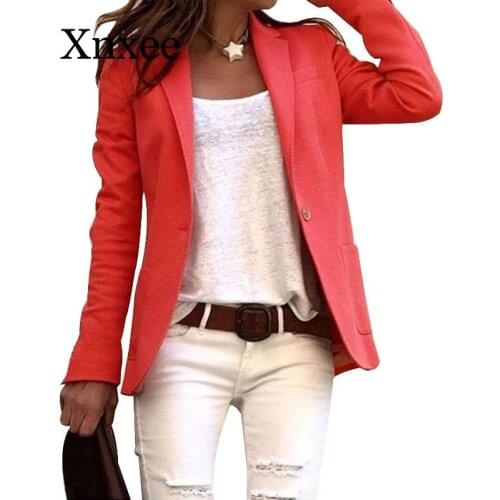 Women Elegant Business OL Coat Slim Suit Solid Color Long Sleeve Jackets office one button formal long sleeve winter autumn pink