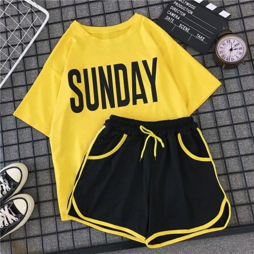 Yvlvol 2 pieces women short sleeve summer set suit women tshirt + shorts matching sets 2021 drop shipping