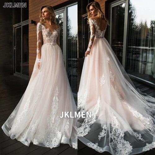 Illusion Lace Wedding Dress Vestidos de novia 2021 Simple A Line Bridal Dress V-Neck Sexy Romantic Floor Length Wedding Gowns