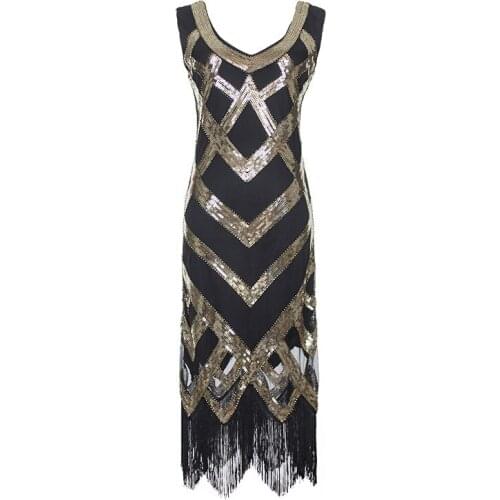 Women 1920s Beaded Sequined Embellished Fringed Great Gatsby Flapper Dress Retro Tassle Croche Midi Party Dress Ukraine Vestido