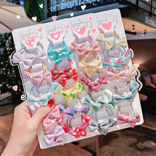 10 PCS Set Lovely Cute Dot Striped Print Bow Elastic Hair Band Colorful Butterfly Hair Tie Girl Child Pink Accessories