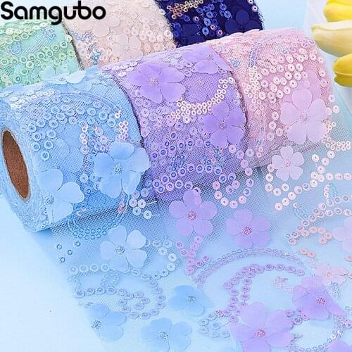 10Yards 6cm Flowers Ribbons for Crafts DIY Decorative Ribbons Tulle Roll Fabric Embroidery Sewing Needlework Felt Mesh Organza