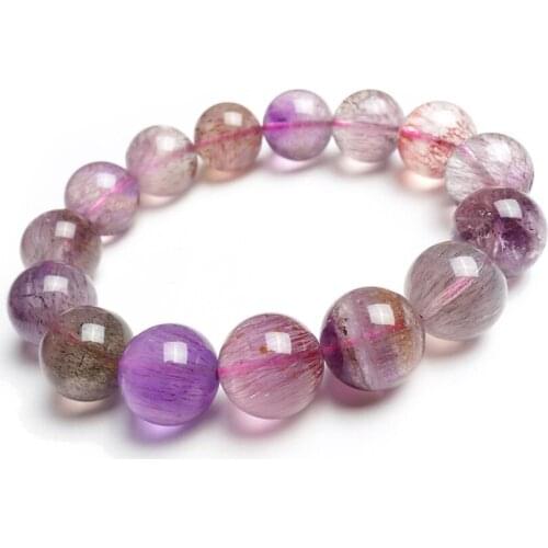 15mm Big Round Crystal Bracelets For Women Genuine Purple Rutilated Quartz Super Seven 7 Stretch Charm Bracelet Melody Stone