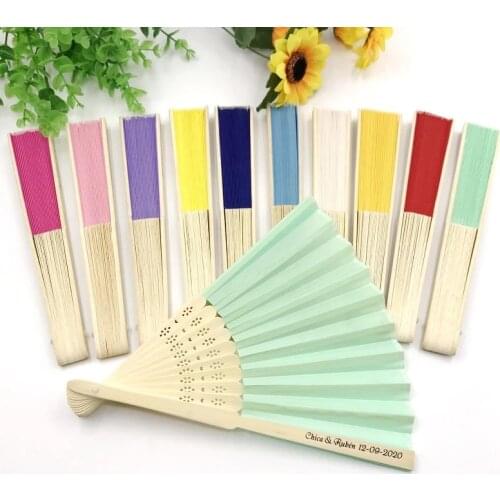 20/40pcs Personalized Engraved Silk Hand Fan Wedding Fold Fan Vintage Fans Customized Wedding Favor