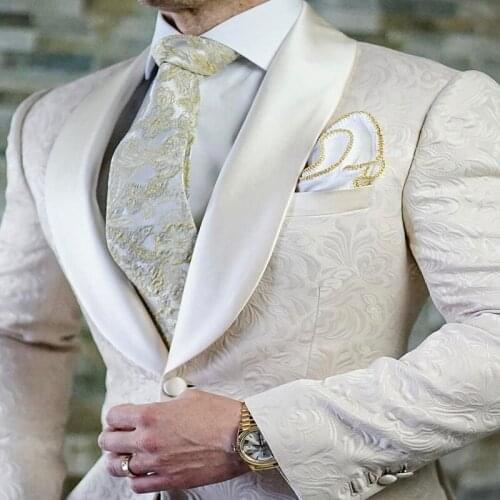 2020 High-end Ivory Mens Wedding Suits Custom Made Male Prom Party Suit Slim Fit Business Groom Tuxedos 2 Piece Set Jacket Pants