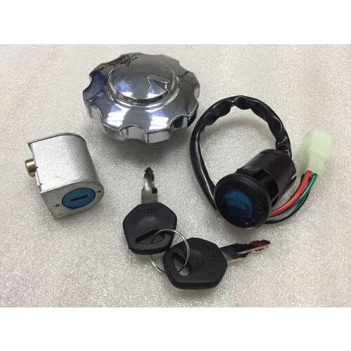 Motorcycle 4 Wire Ignition Switch Lock+Fuel Gas Tank Cap Cover+Steering Lock Set For Honda CG125 CG 125
